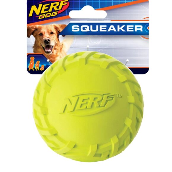 Nerf Dog Green Tire Squeak Ball Dog Toy, 3.5" - Picture 1 of 3